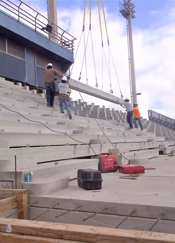 Precast building components being installed